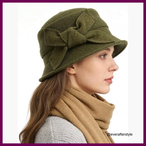 100% Wool Bucket Hat Vintage Floral Winter Dress Hat main image 5